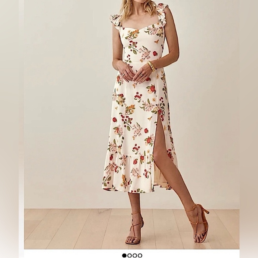 NEW Reformation Bondi Midi Georgette Side Slit Dress Floral Fruity | Size 2